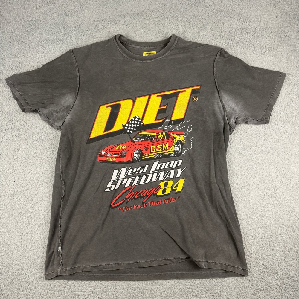 Diet Starts Monday Shirt Mens Large Grey West Loop Speedway Graphic DISTRESSED